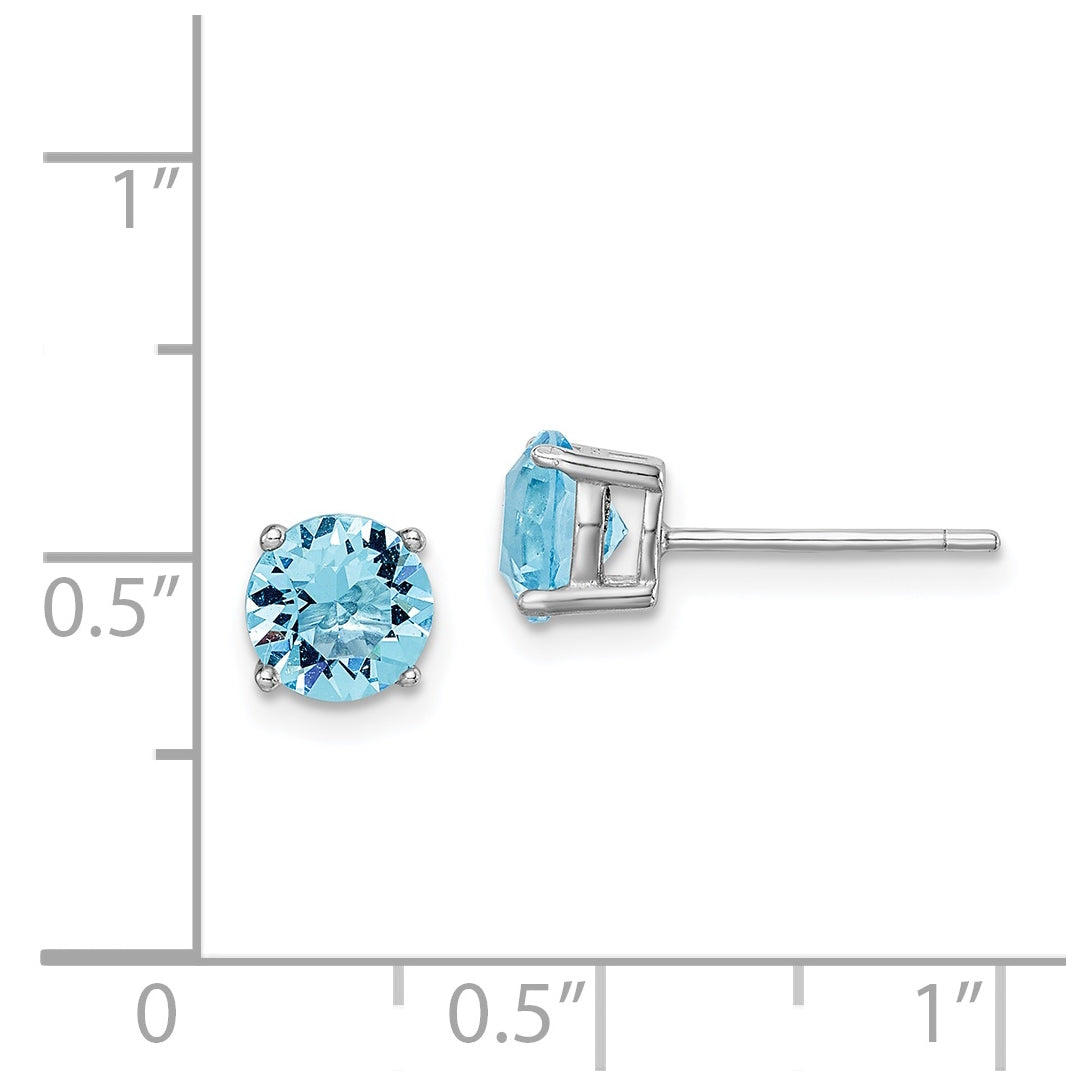 Sterling Silver Rhodium Plated Aqua Blue Crystal Birthstone Earrings