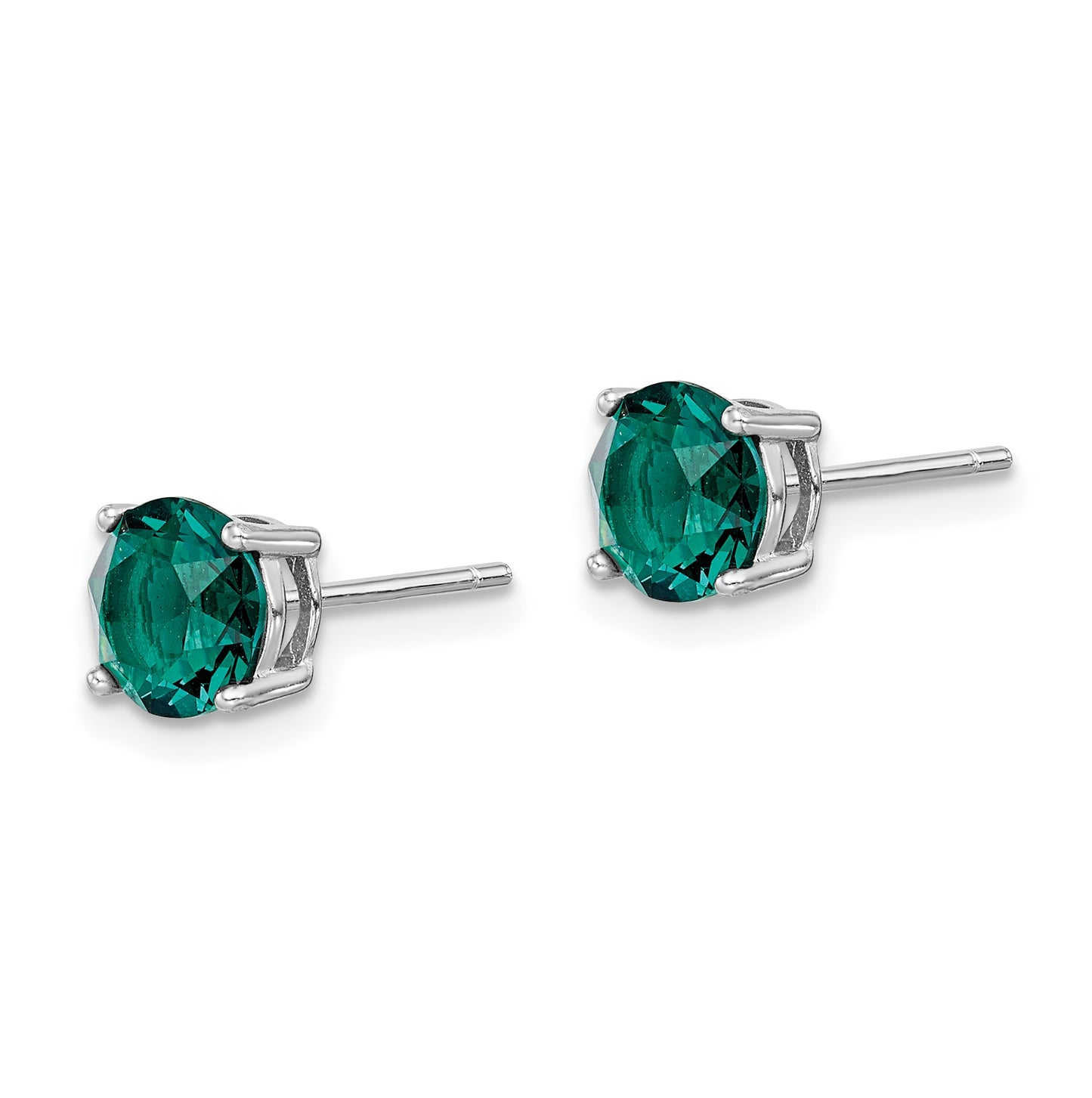 Sterling Silver Rhodium Plated Green Crystal Birthstone Earrings