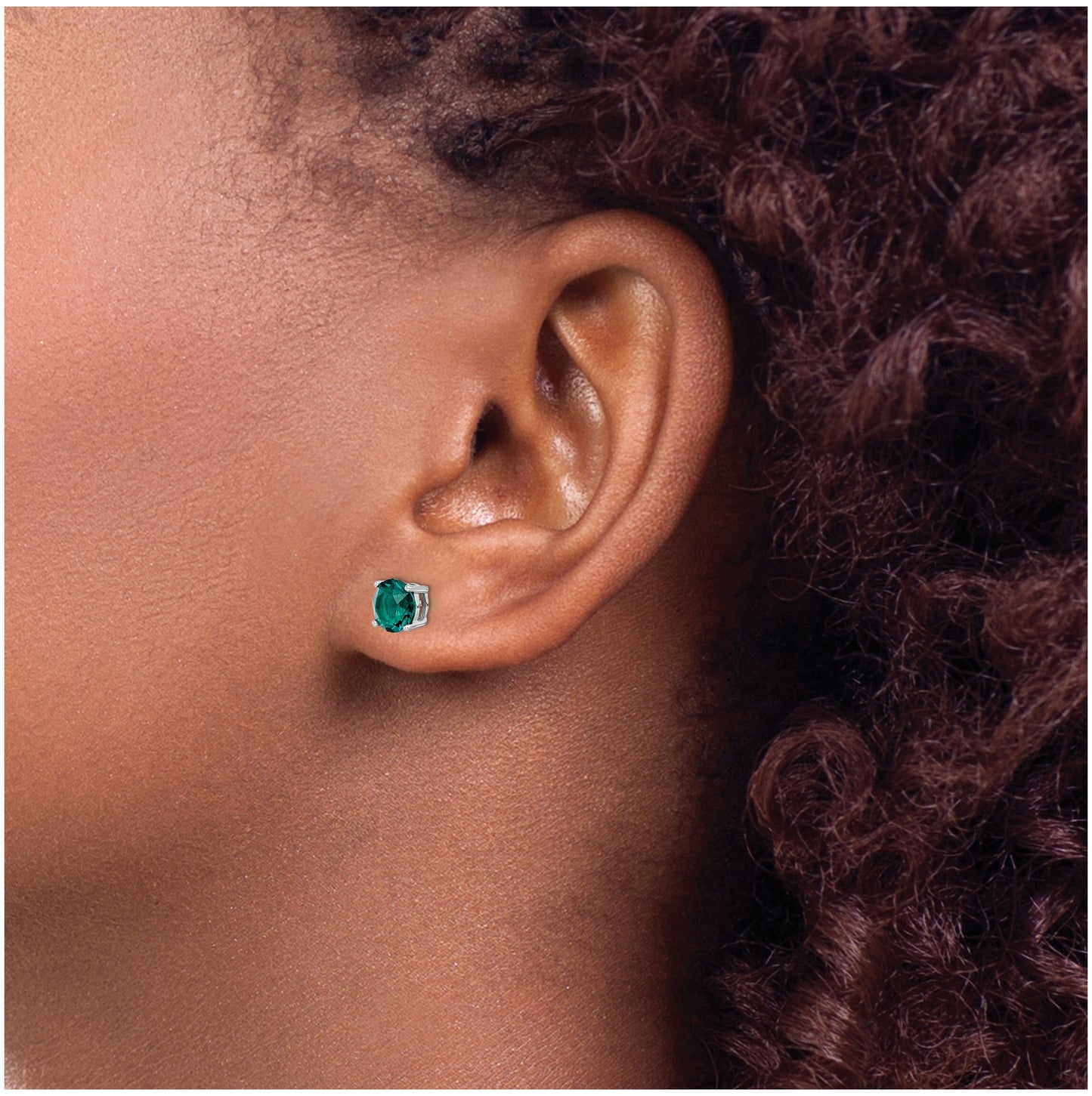 Sterling Silver Rhodium Plated Green Crystal Birthstone Earrings