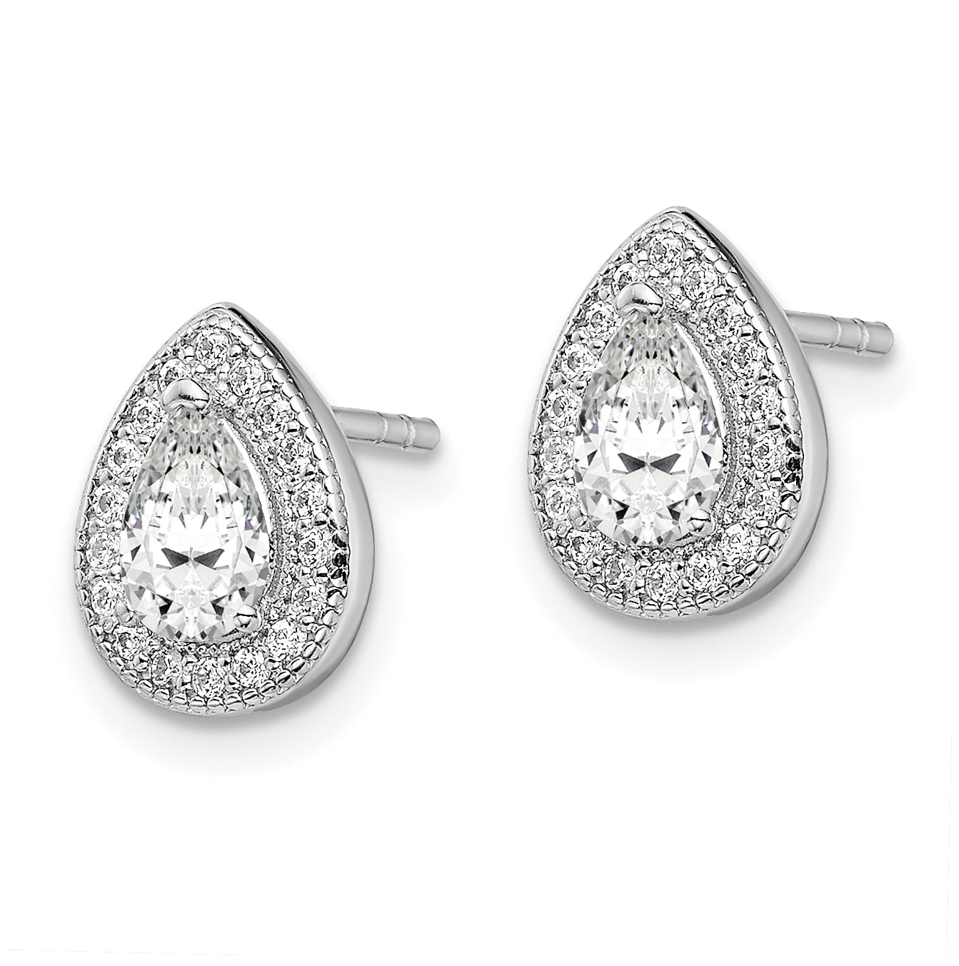 Sterling Silver Rhodium Plated White and Clear Cubic Zirconia Post Earrings, April