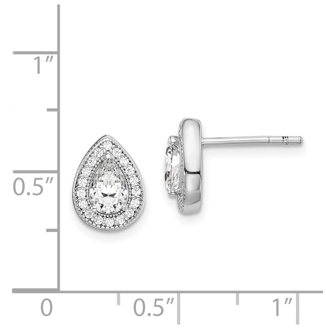 Sterling Silver Rhodium Plated White and Clear Cubic Zirconia Post Earrings, April
