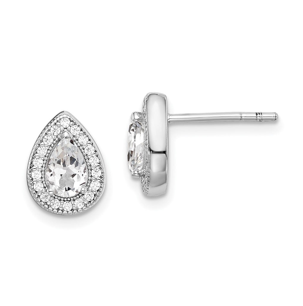 Sterling Silver Rhodium Plated White and Clear Cubic Zirconia Post Earrings, April