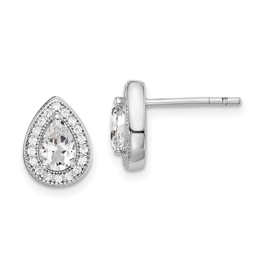 Sterling Silver Rhodium Plated White and Clear Cubic Zirconia Post Earrings, April