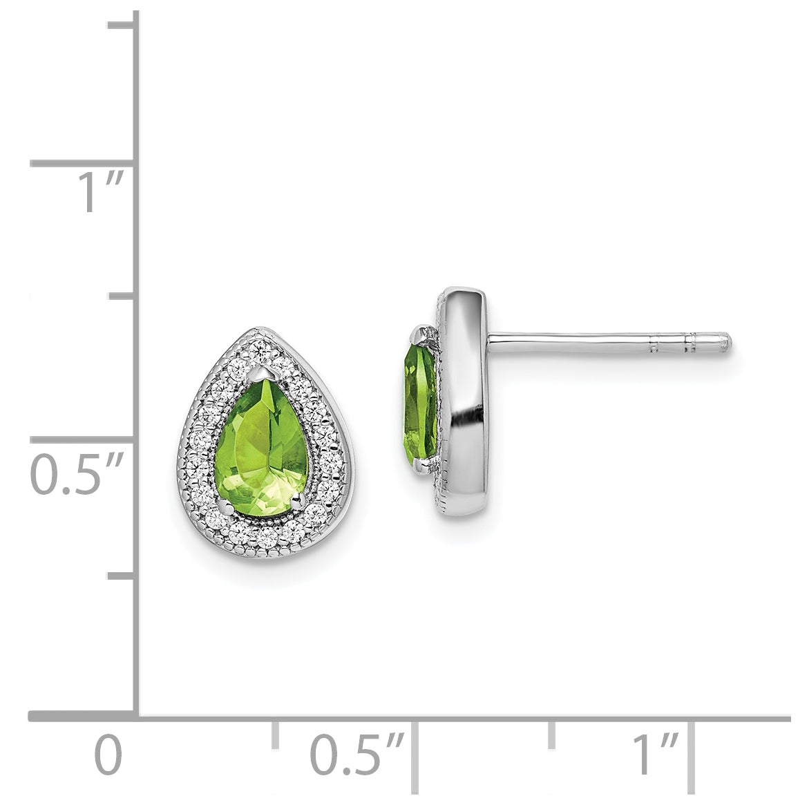 Sterling Silver Rhodium Plated Green and Clear Cubic Zirconia Post Earrings, August