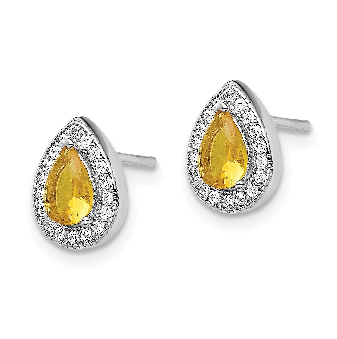 Sterling Silver Rhodium plated Yellow and Clear Cubic Zirconia Post Earrings, November