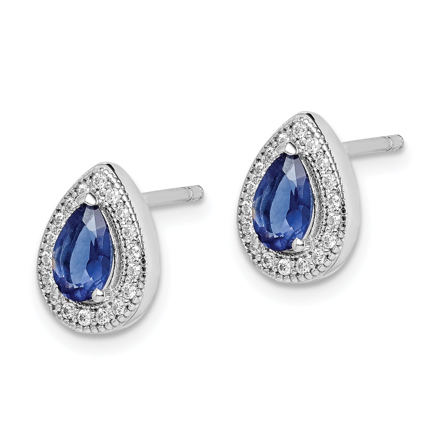Sterling Silver Rhodium plated Blue and Clear Cubic Zirconia Post Earrings, September