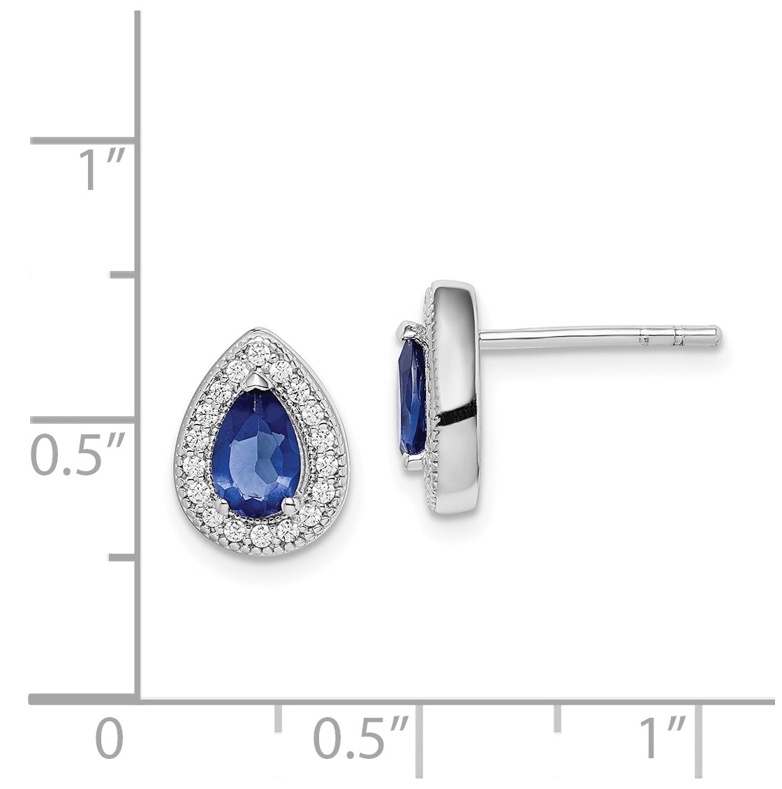 Sterling Silver Rhodium plated Blue and Clear Cubic Zirconia Post Earrings, September