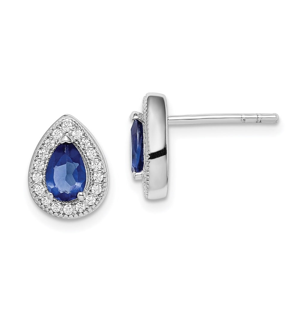 Sterling Silver Rhodium plated Blue and Clear Cubic Zirconia Post Earrings, September