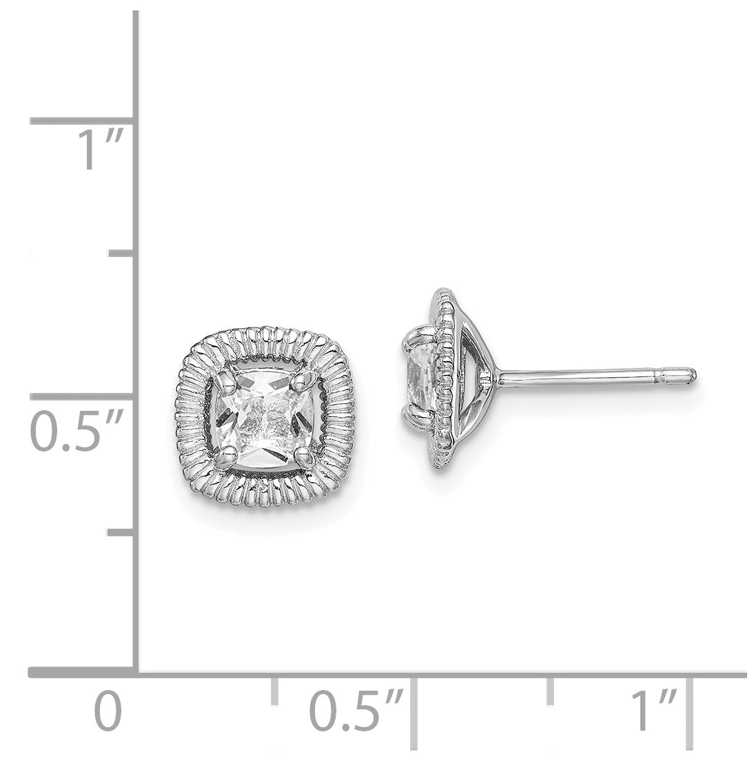 Sterling Silver Rhodium Plated White Topaz Square Post Earrings