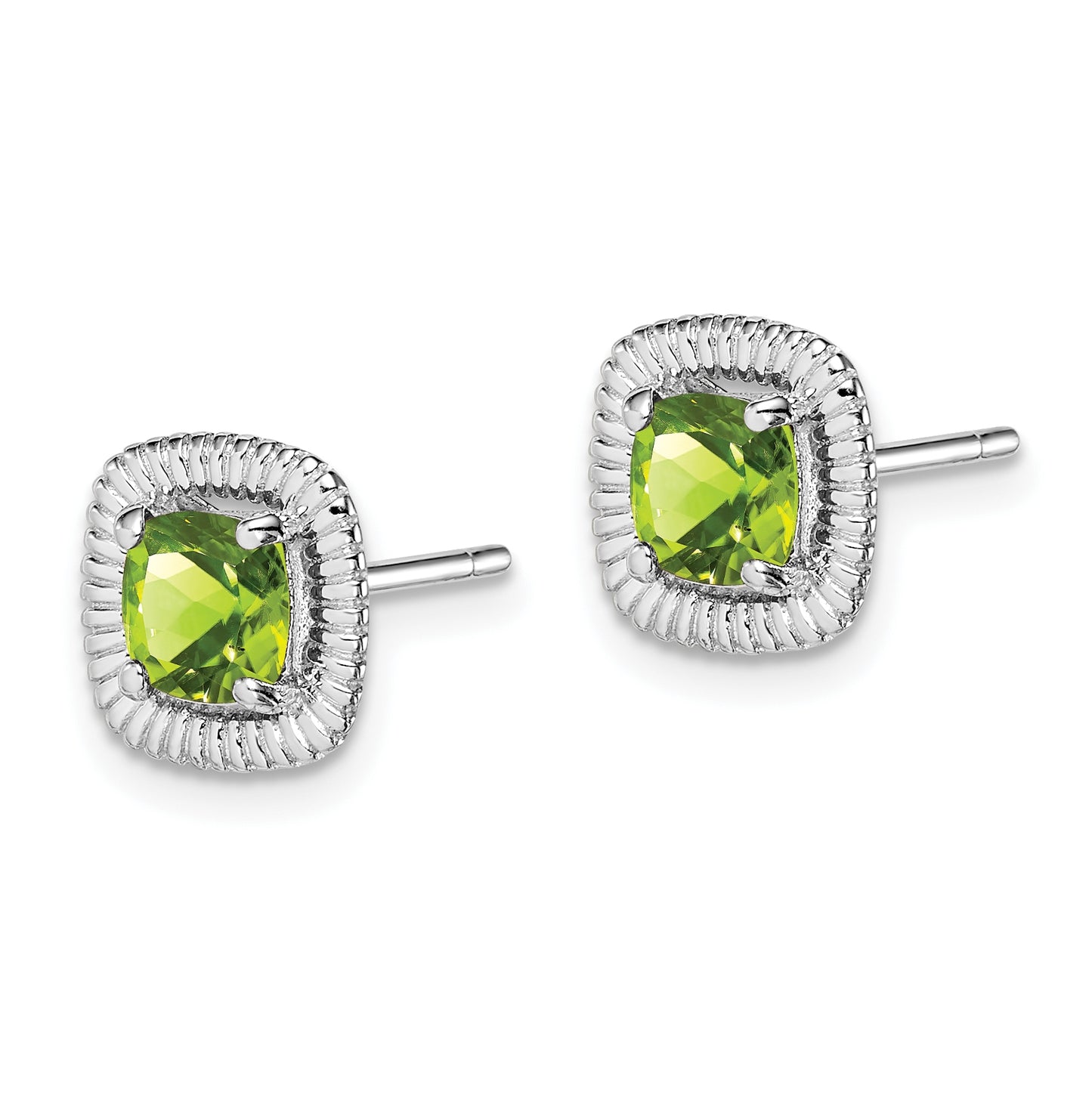 Sterling Silver Rhodium Plated Peridot Square Post Earrings