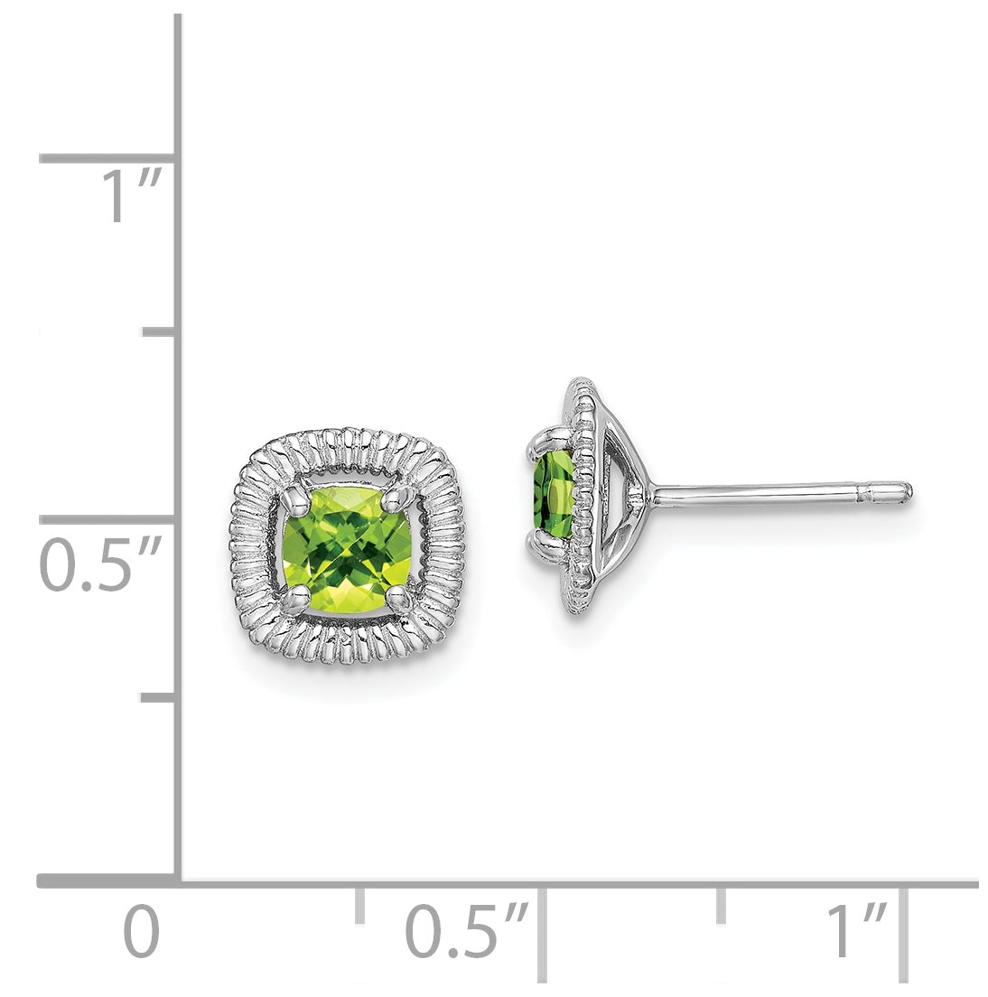 Sterling Silver Rhodium Plated Peridot Square Post Earrings