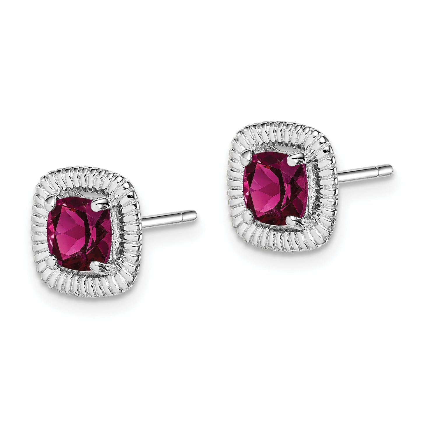 Sterling Silver Rhodium Plated Rhodolite Garnet Square Post Earrings