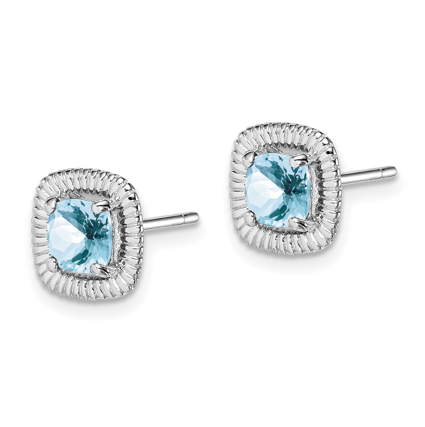 Sterling Silver Rhodium Plated Aquamarine Square Post Earrings