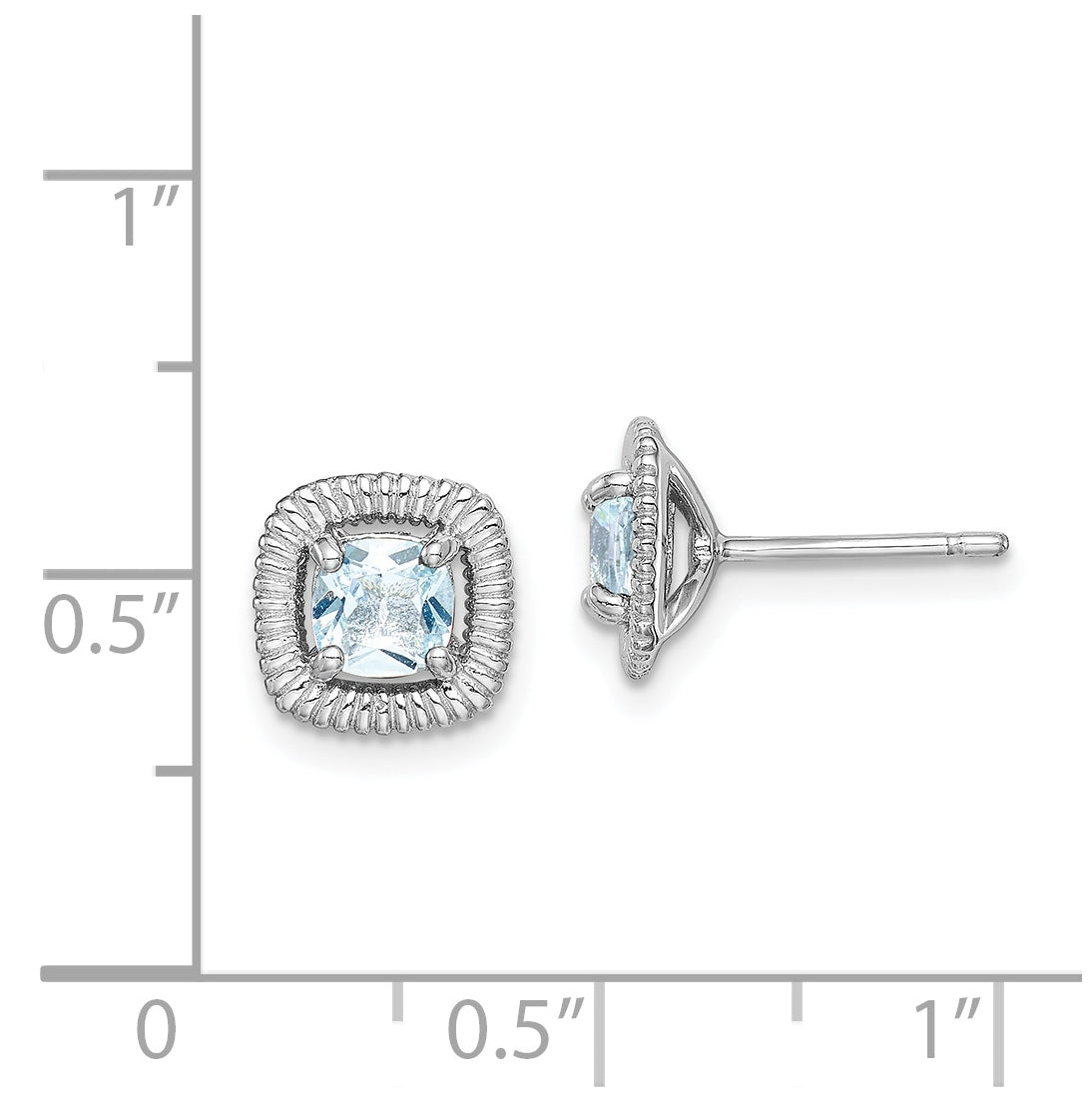 Sterling Silver Rhodium Plated Aquamarine Square Post Earrings
