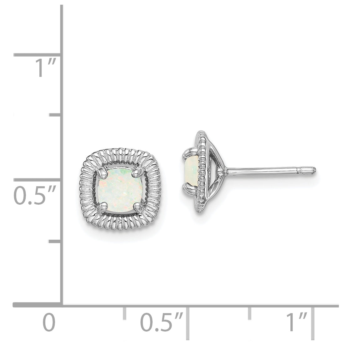 Sterling Silver Rhodium Plated Milky Opal Square Post Earrings