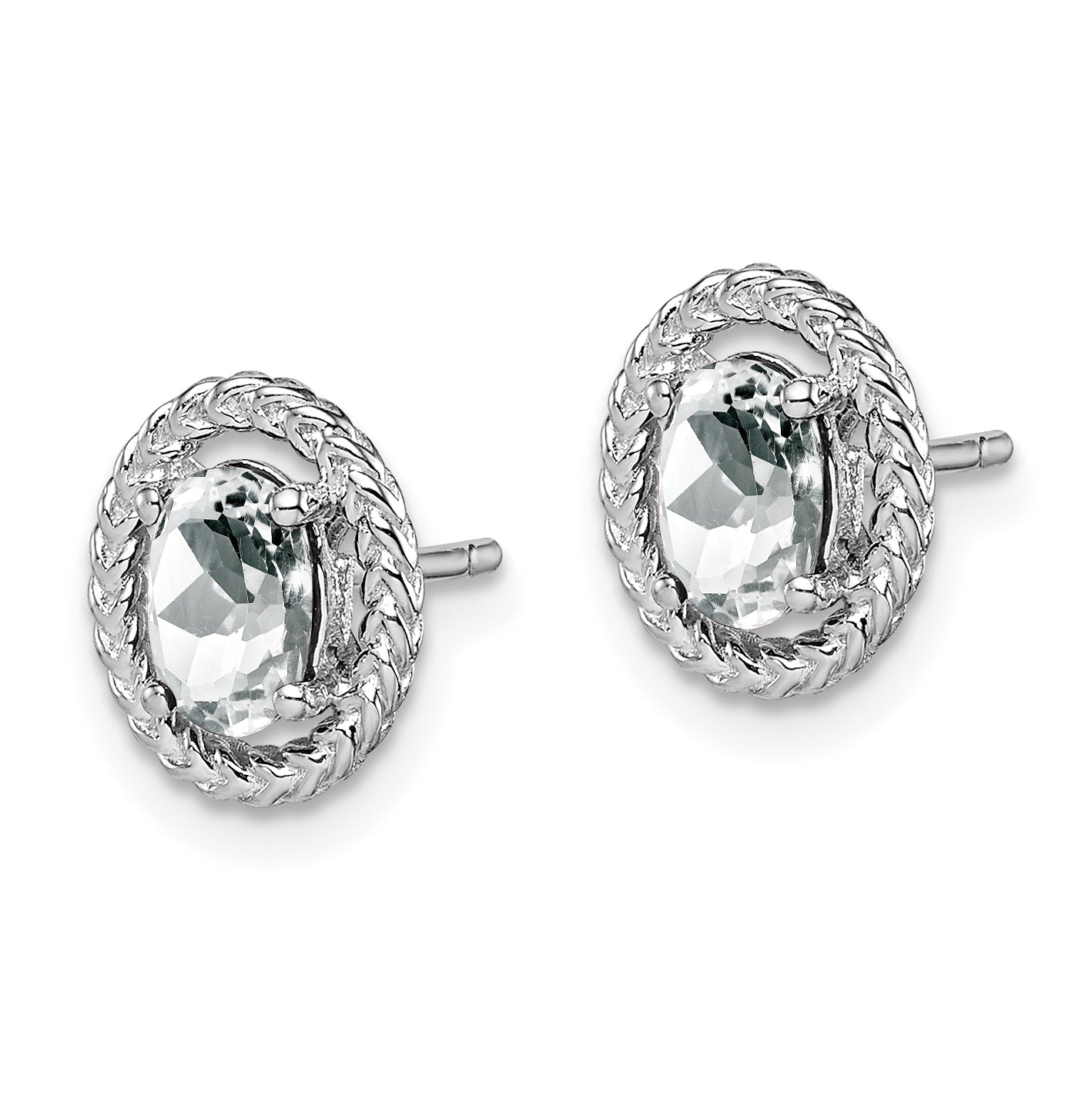 Sterling Silver Rhodium Plated White Topaz Oval Post Earrings