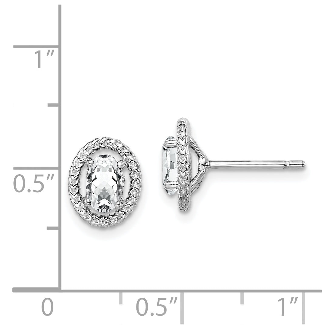 Sterling Silver Rhodium Plated White Topaz Oval Post Earrings