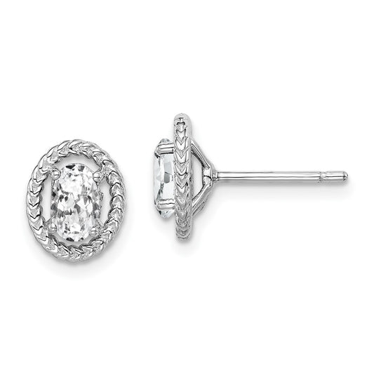Sterling Silver Rhodium Plated White Topaz Oval Post Earrings