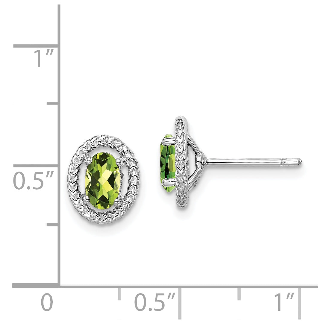 Sterling Silver Rhodium Plated Peridot Oval Post Earrings
