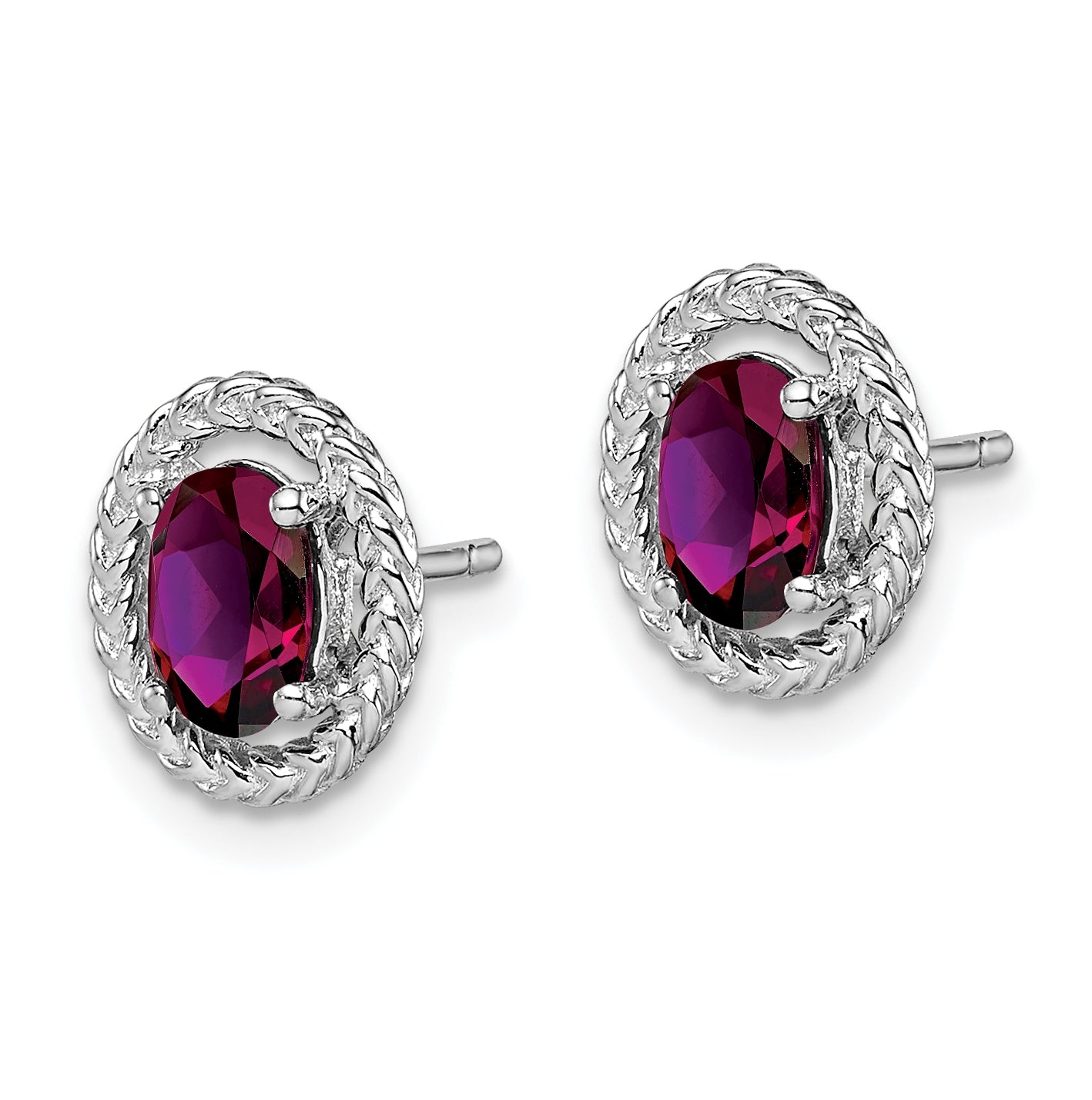 Sterling Silver Rhodium Plated Rhodolite Garnet Oval Post Earrings