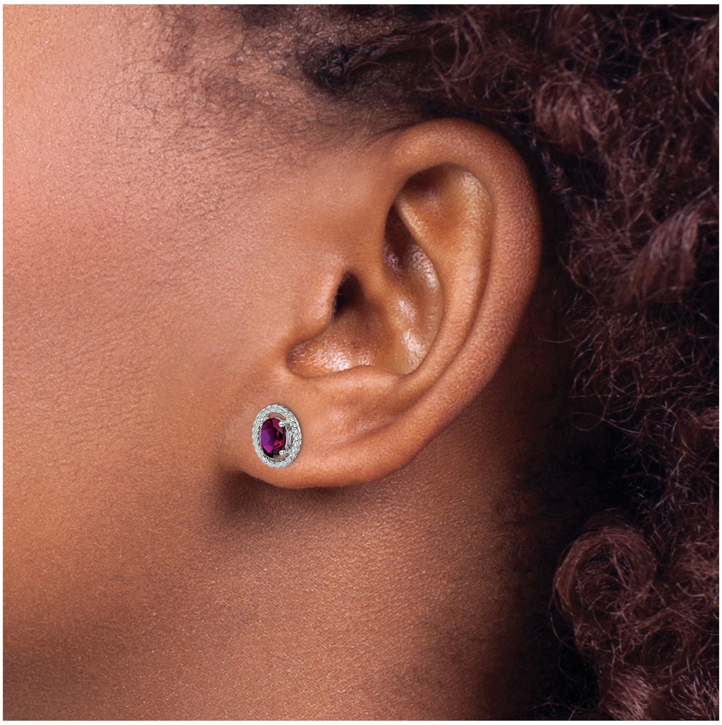 Sterling Silver Rhodium Plated Rhodolite Garnet Oval Post Earrings