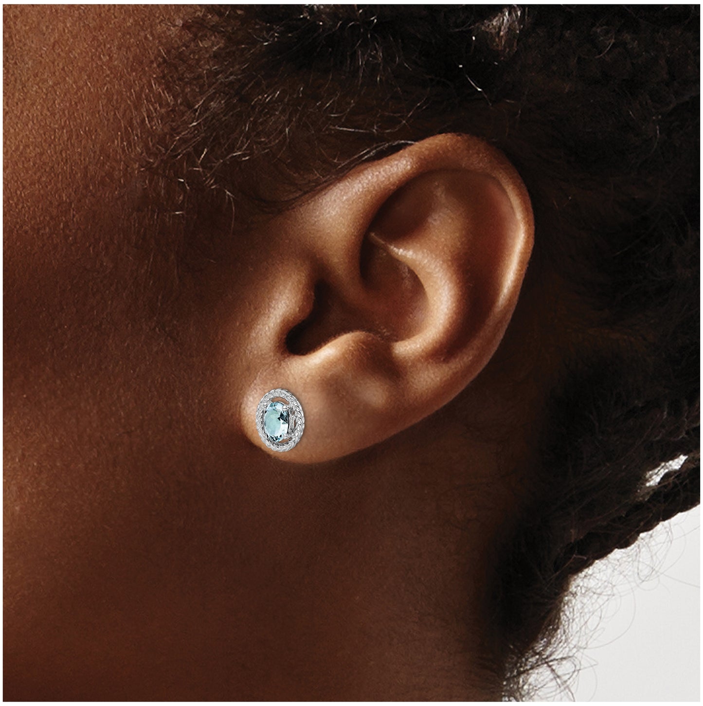Sterling Silver Rhodium Plated Aquamarine Oval Post Earrings