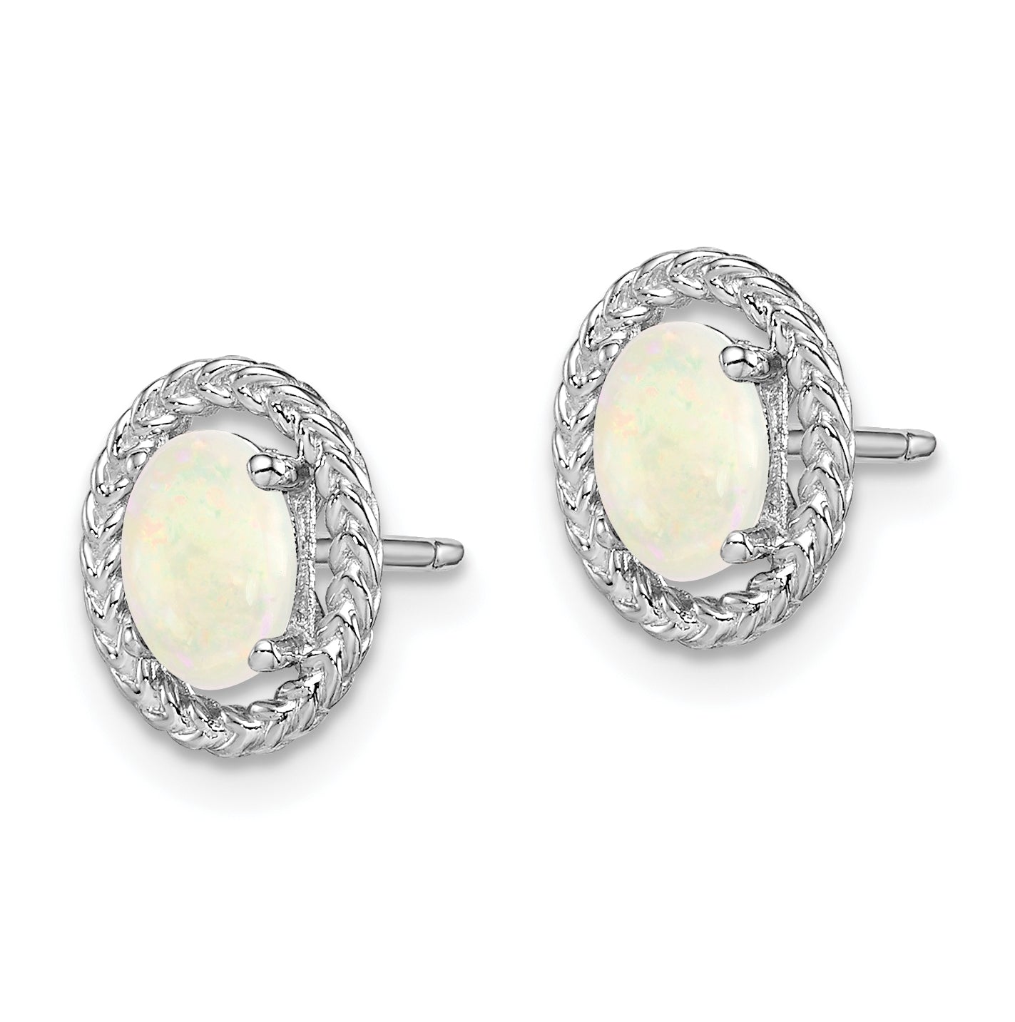 Sterling Silver Rhodium Plated Milky Opal Oval Post Earrings