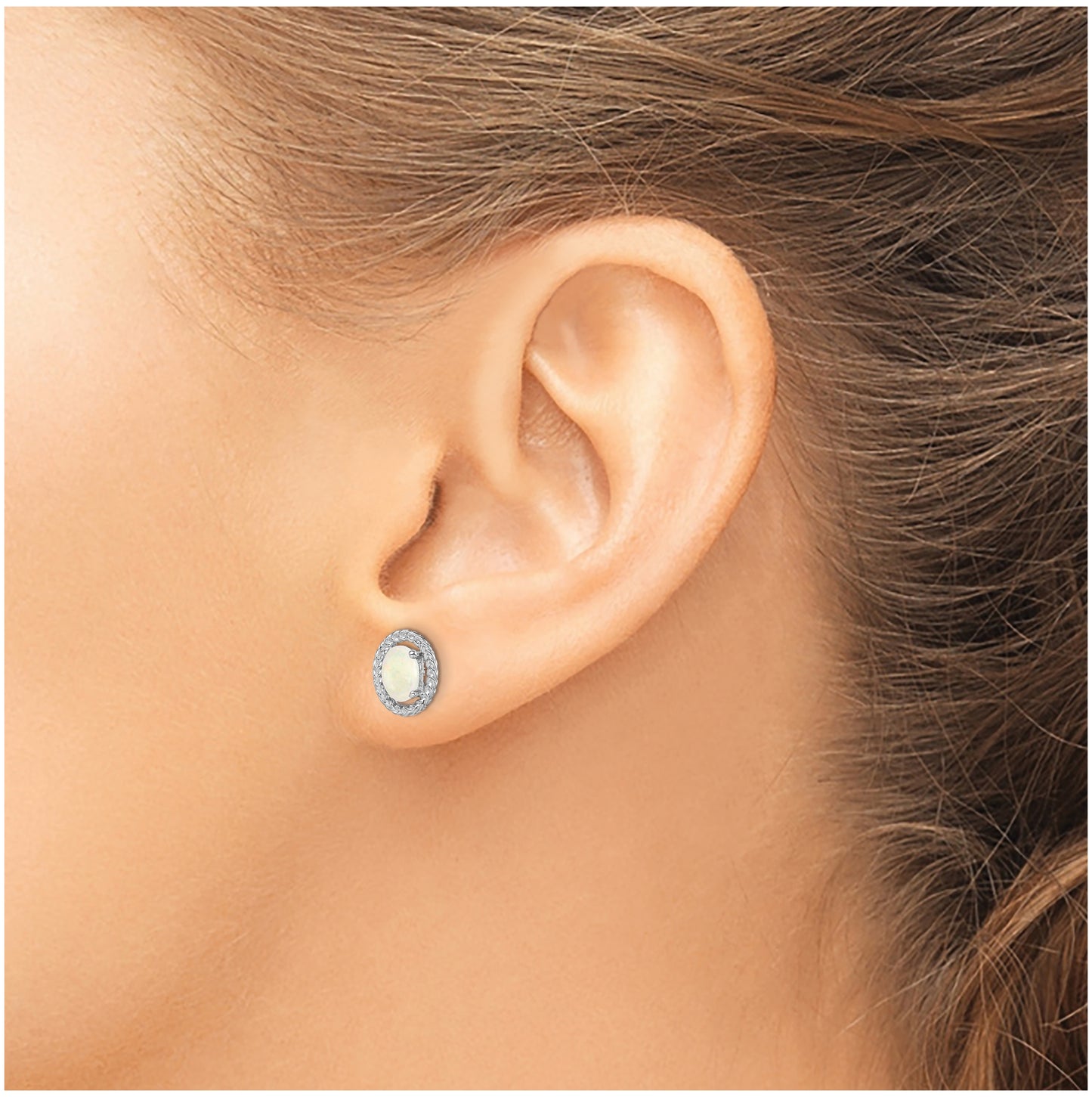 Sterling Silver Rhodium Plated Milky Opal Oval Post Earrings
