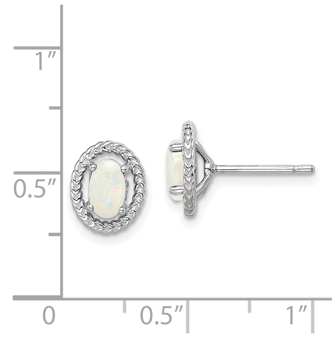 Sterling Silver Rhodium Plated Milky Opal Oval Post Earrings