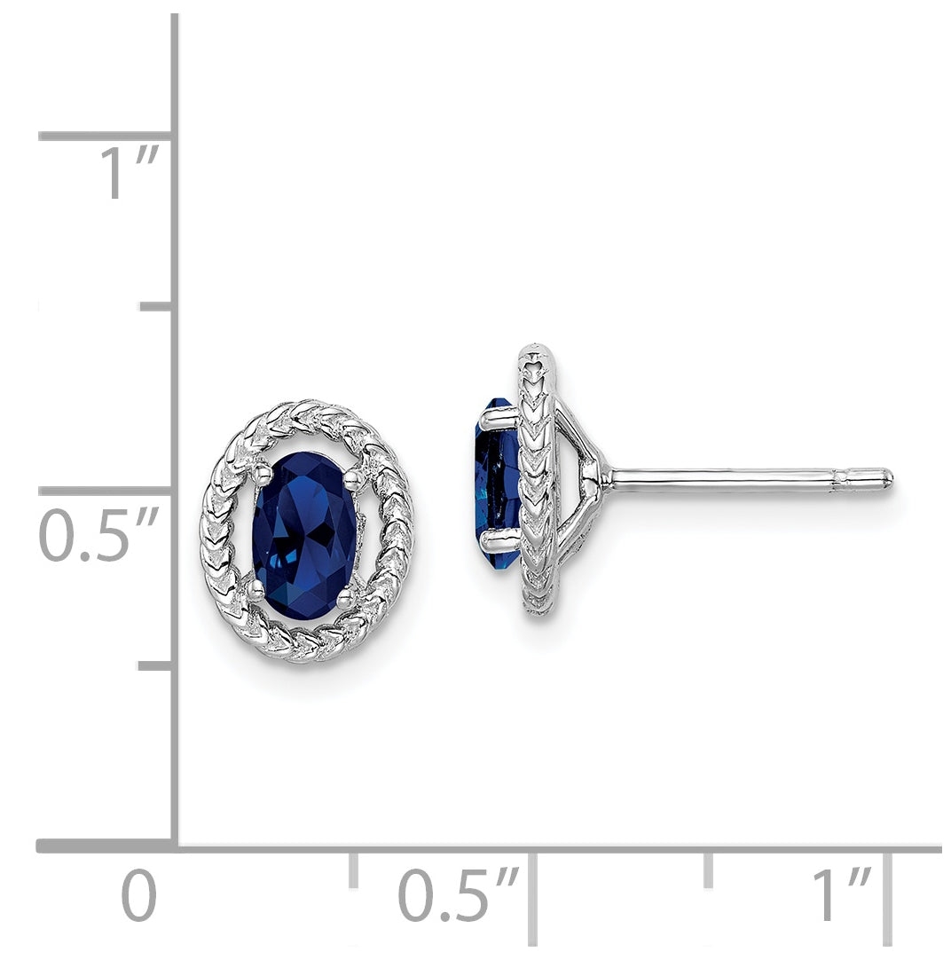 Sterling Silver Rhodium Plated Create Sapphire Oval Post Earrings