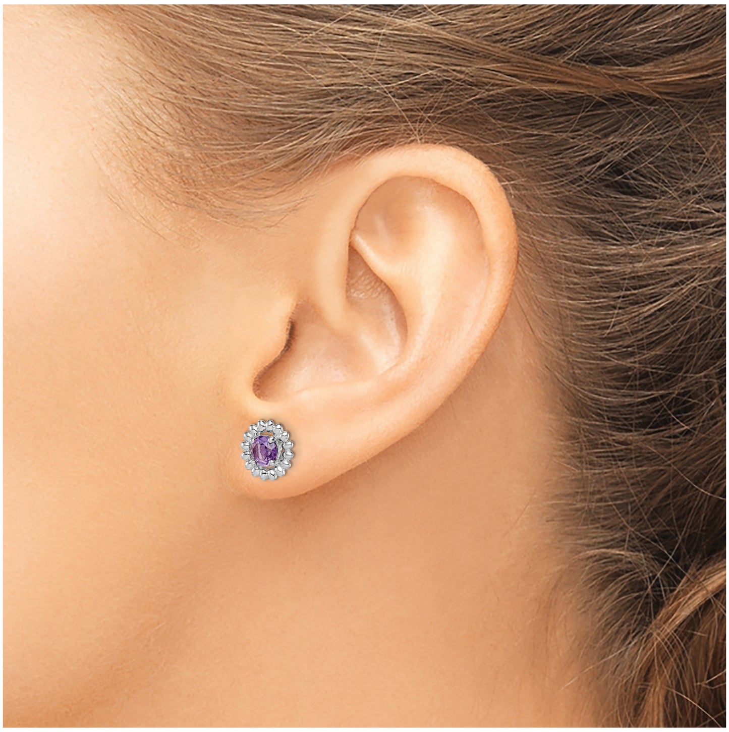 Sterling Silver Rhodium Plated Amethyst Earrings