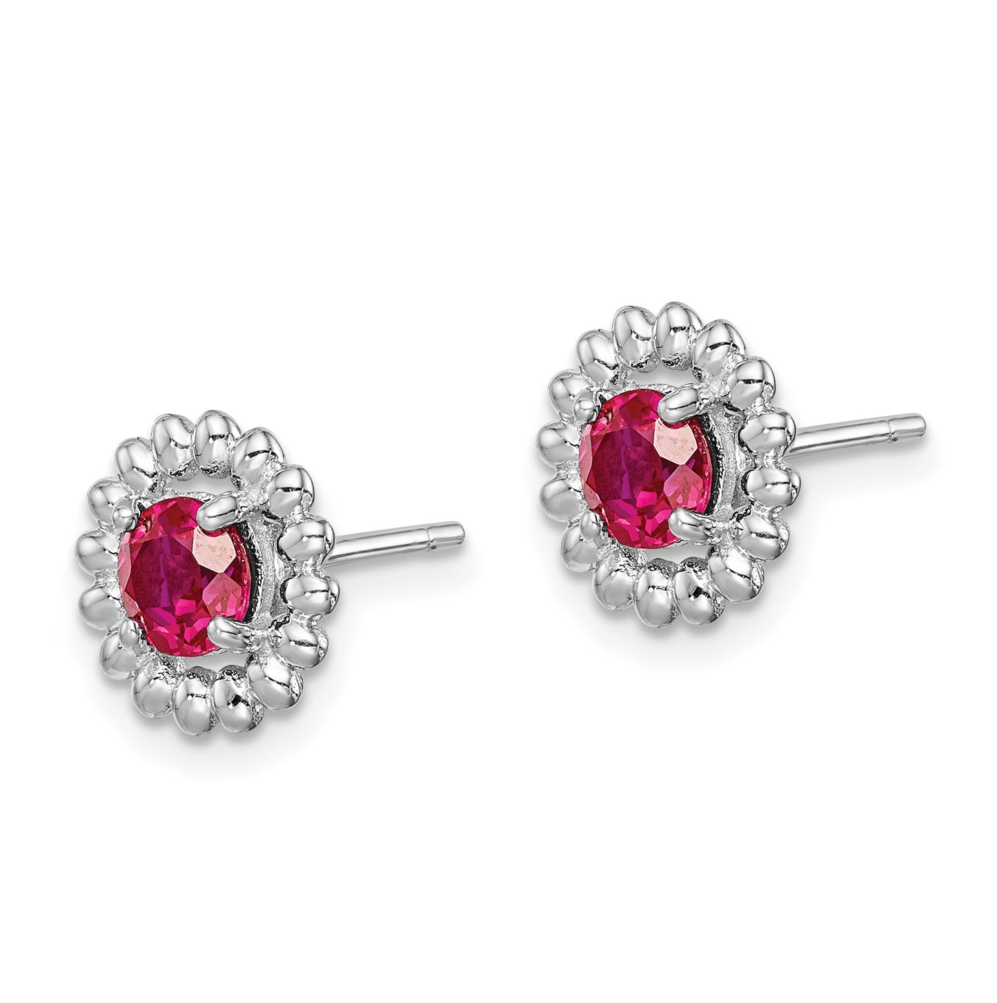 Sterling Silver Rhodium Plated Created Ruby Earrings