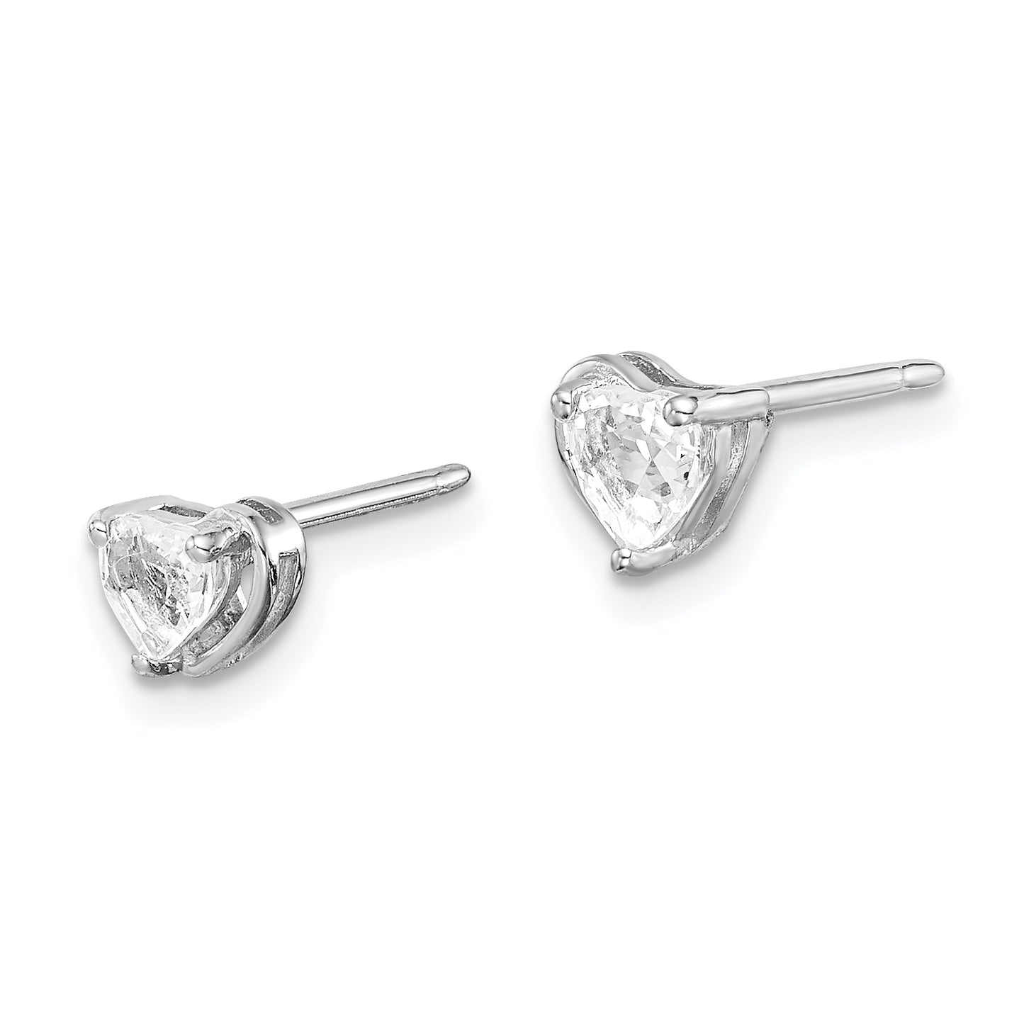 Sterling Silver Rhodium Plated White Topaz Heart Post Earrings