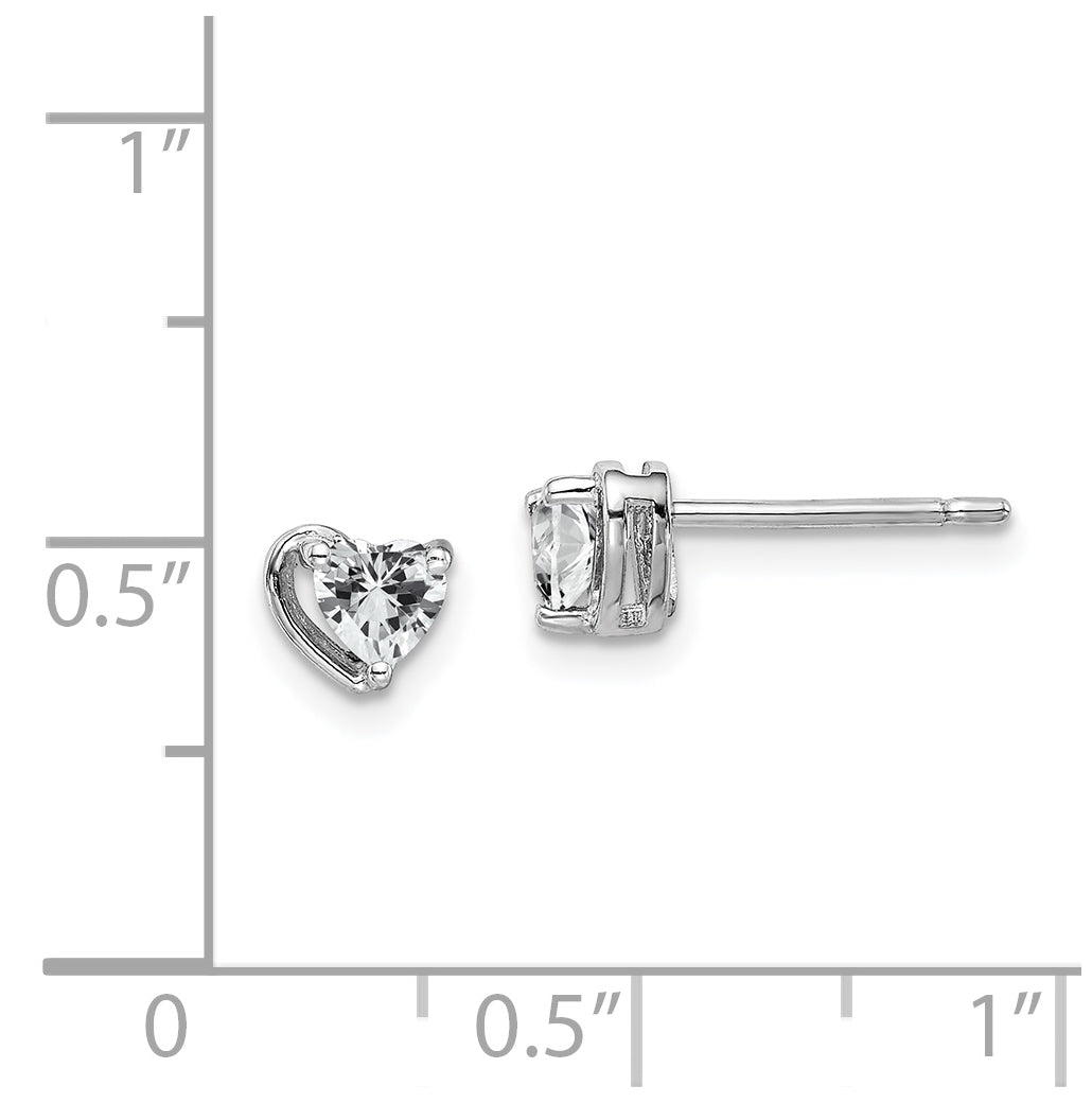 Sterling Silver Rhodium Plated White Topaz Heart Post Earrings