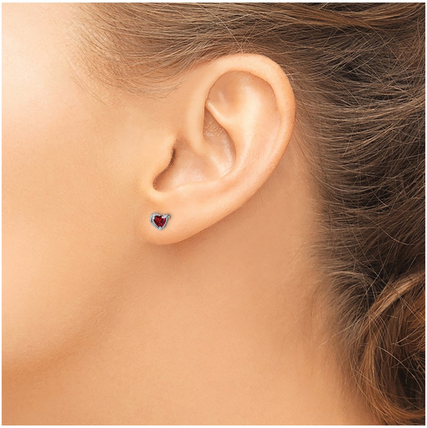 Sterling Silver Rhodium Plated Garnet Heart Post Earrings