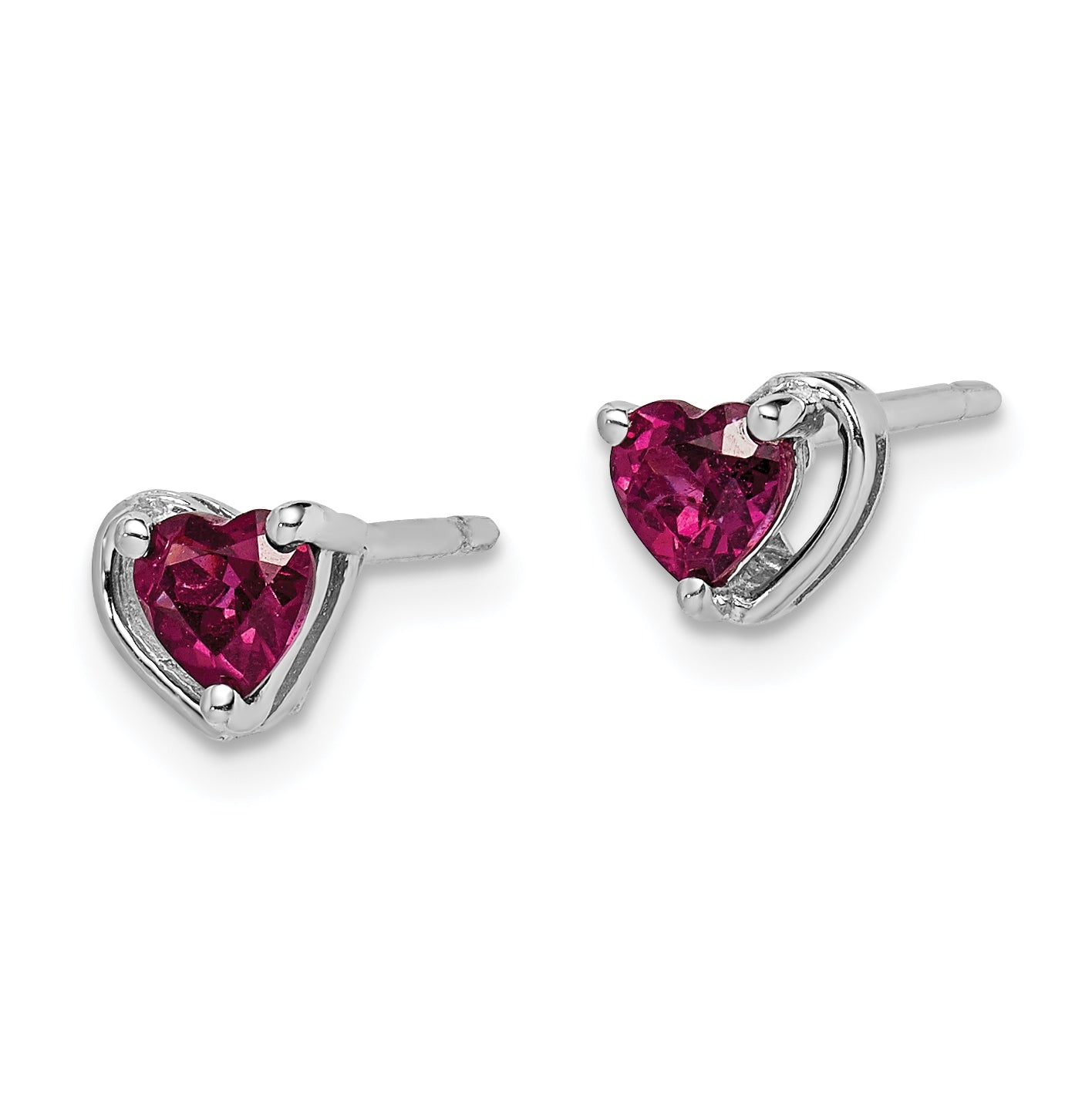 Sterling Silver Rhodium Plated Rhodolite Garnet Heart Post Earrings