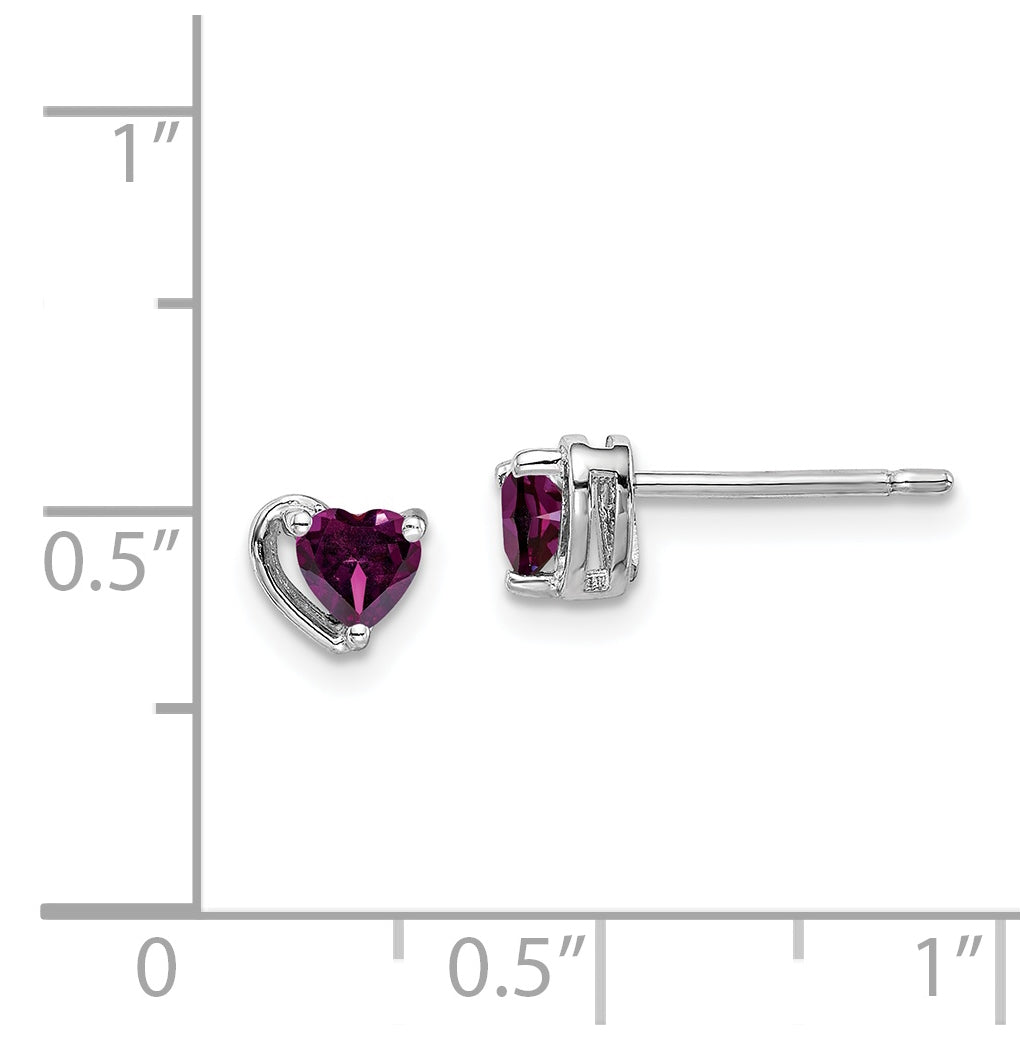Sterling Silver Rhodium Plated Rhodolite Garnet Heart Post Earrings