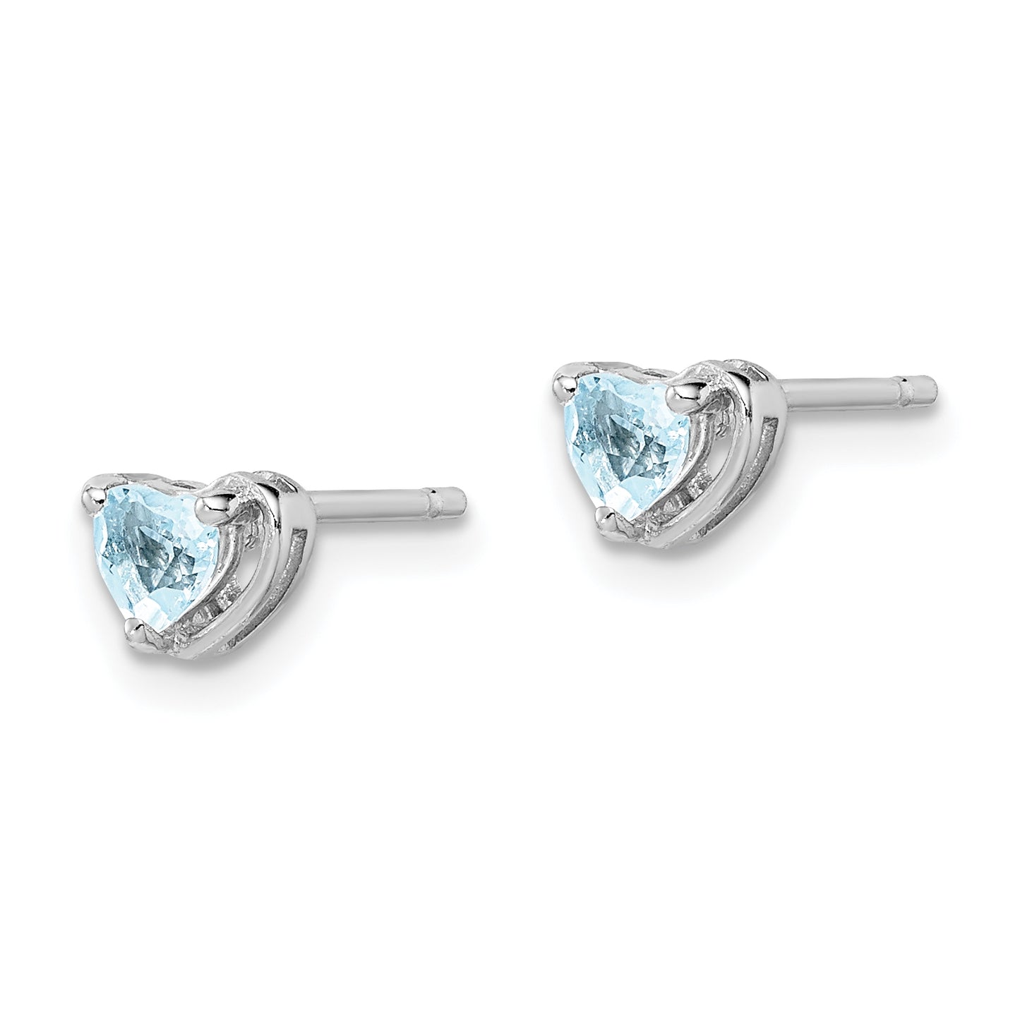Sterling Silver Rhodium Plated Aquamarine Heart Post Earrings
