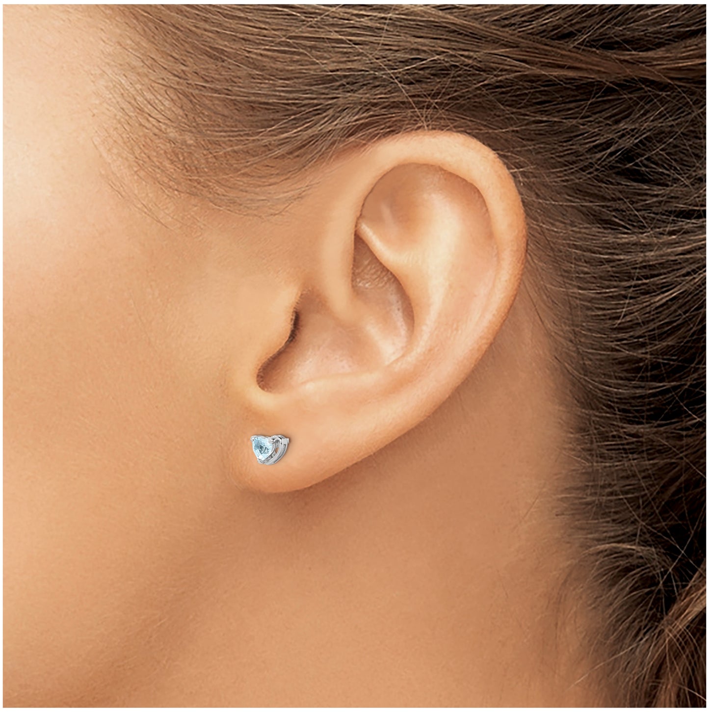 Sterling Silver Rhodium Plated Aquamarine Heart Post Earrings