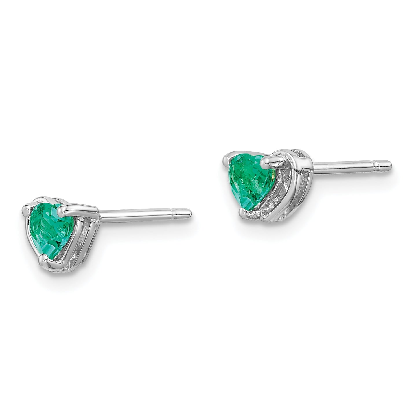 Sterling Silver Rhodium Plated Created Emerald Heart Post Earrings