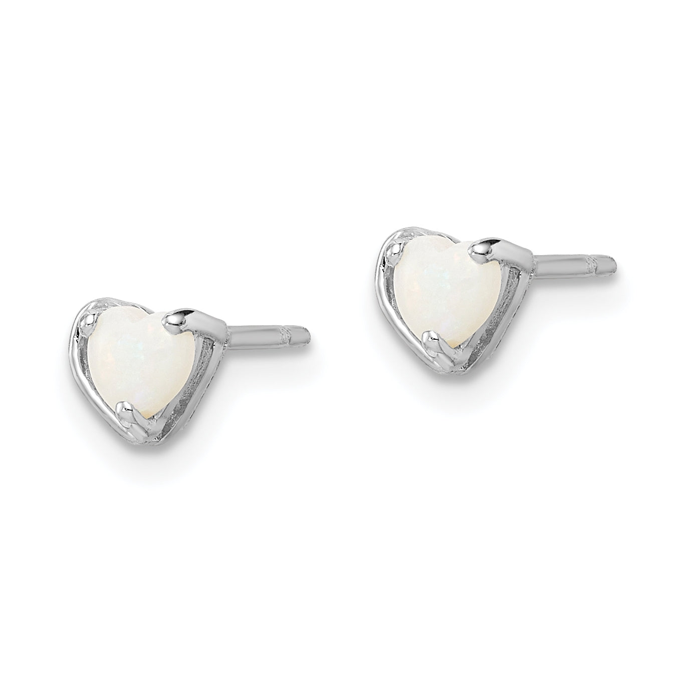 Sterling Silver Rhodium Plated Imitation Opal Heart Post Earrings