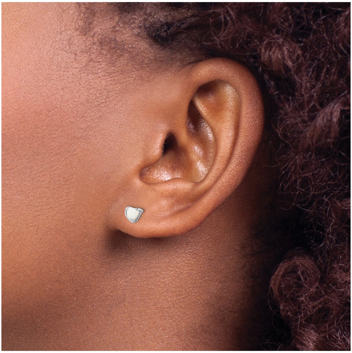 Sterling Silver Rhodium Plated Imitation Opal Heart Post Earrings