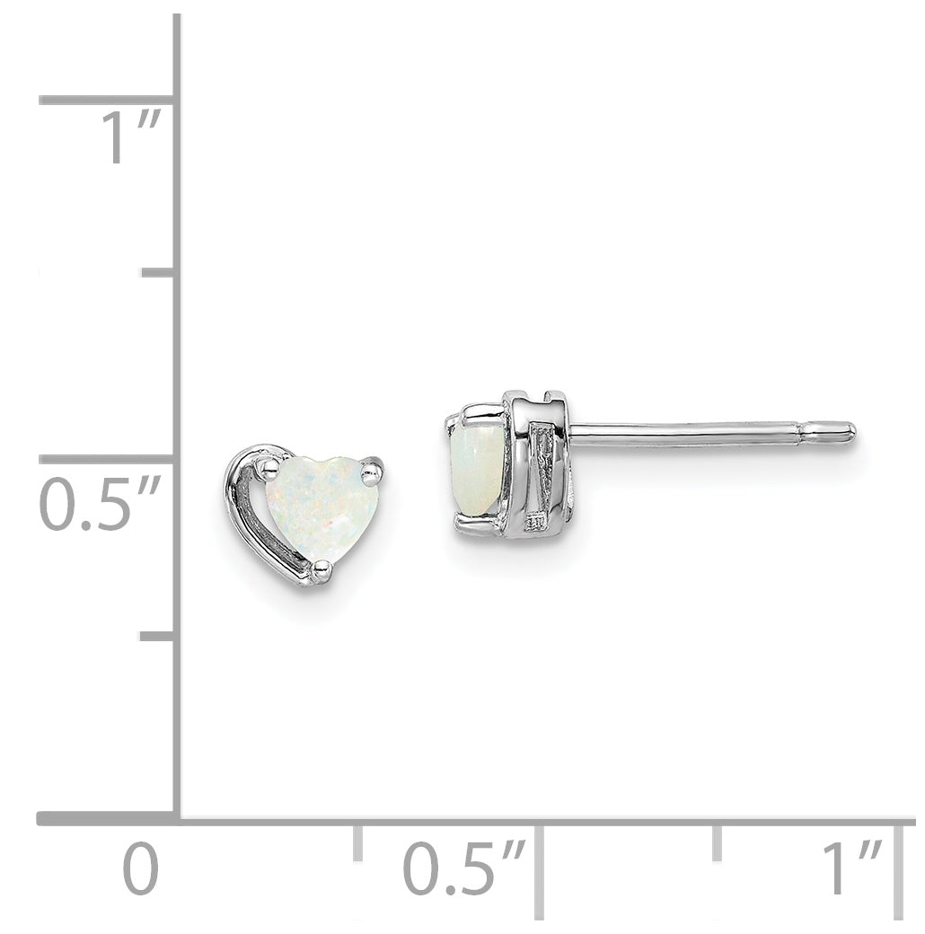 Sterling Silver Rhodium Plated Imitation Opal Heart Post Earrings