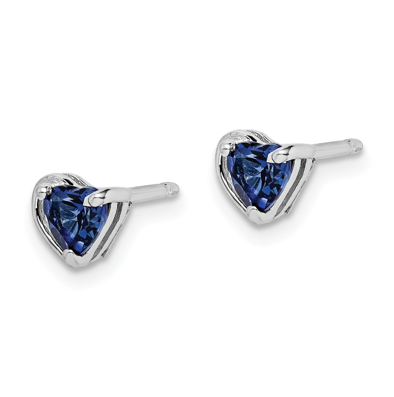 Sterling Silver Rhodium Plated Created Sapphire Heart Post Earrings