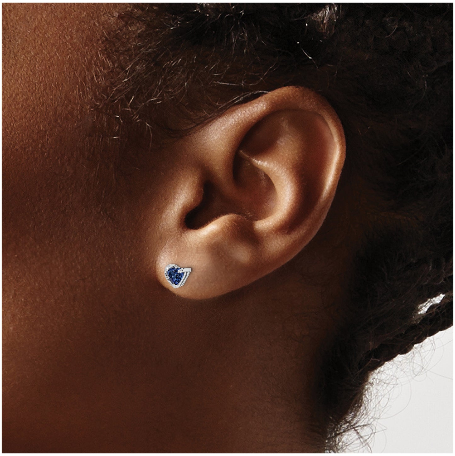 Sterling Silver Rhodium Plated Created Sapphire Heart Post Earrings