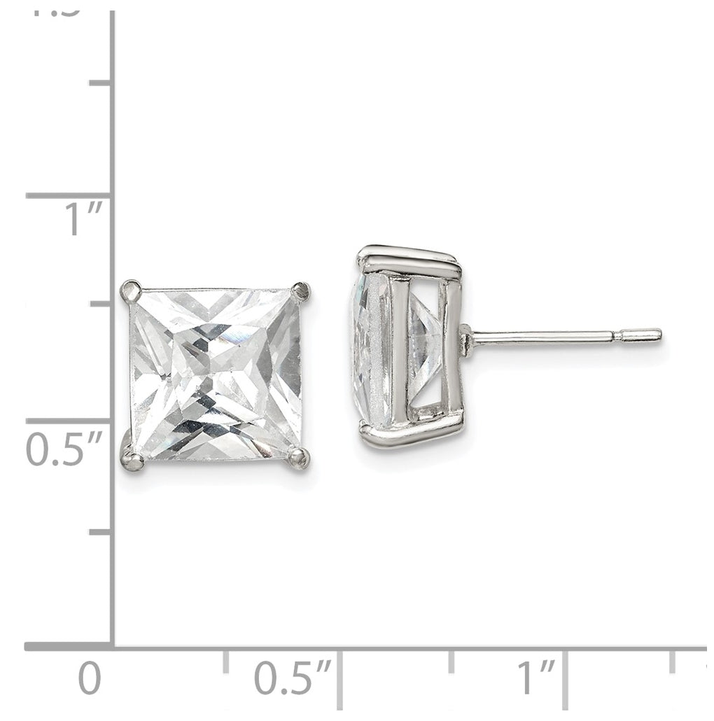 Sterling Silver 10mm Square Cubic Zirconia Basket Set Stud Earrings – Elegant Jewelry Gift for Birthday, Anniversary, Engagement, Wedding