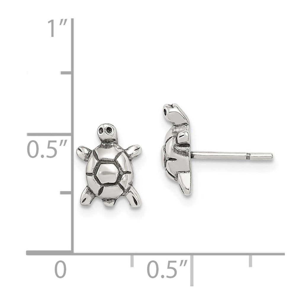 Sterling Silver Polished & Antiqued Turtle Post Earrings