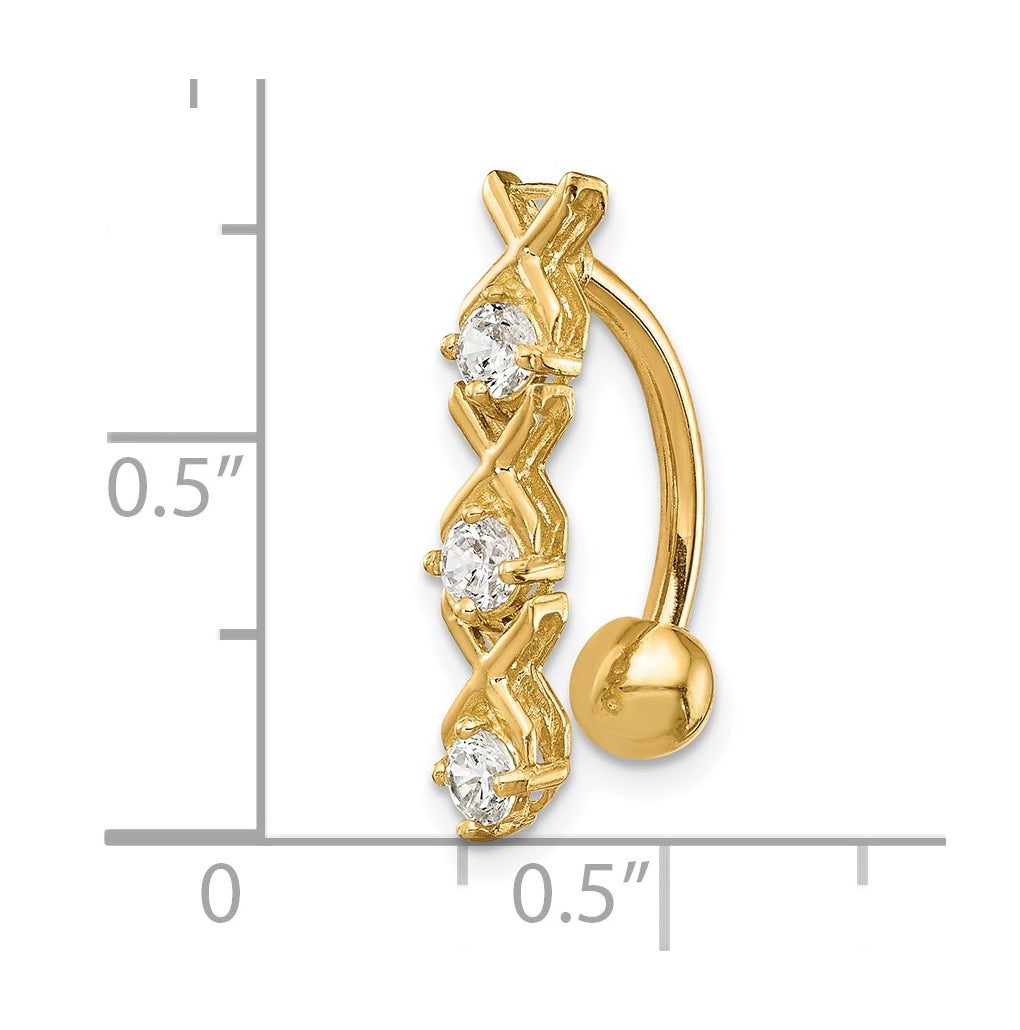 10k Yellow Gold with Cubic Zirconia Xoxo Belly Dangle – Elegant Jewelry Gift for Birthday, Anniversary, Engagement, Wedding