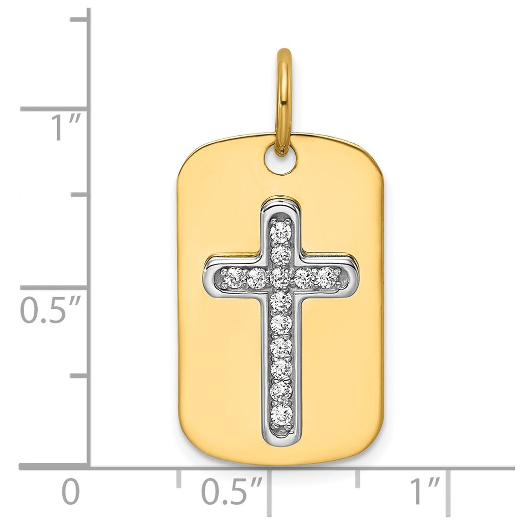 14K Yellow Gold 24x14.4 Dog Tag 14K White Gold 11.17mm Cross 13-1.5MM Cubic Zirconia Mounting – Elegant Jewelry Gift for Birthday, Anniversary, Engagement, Wedding