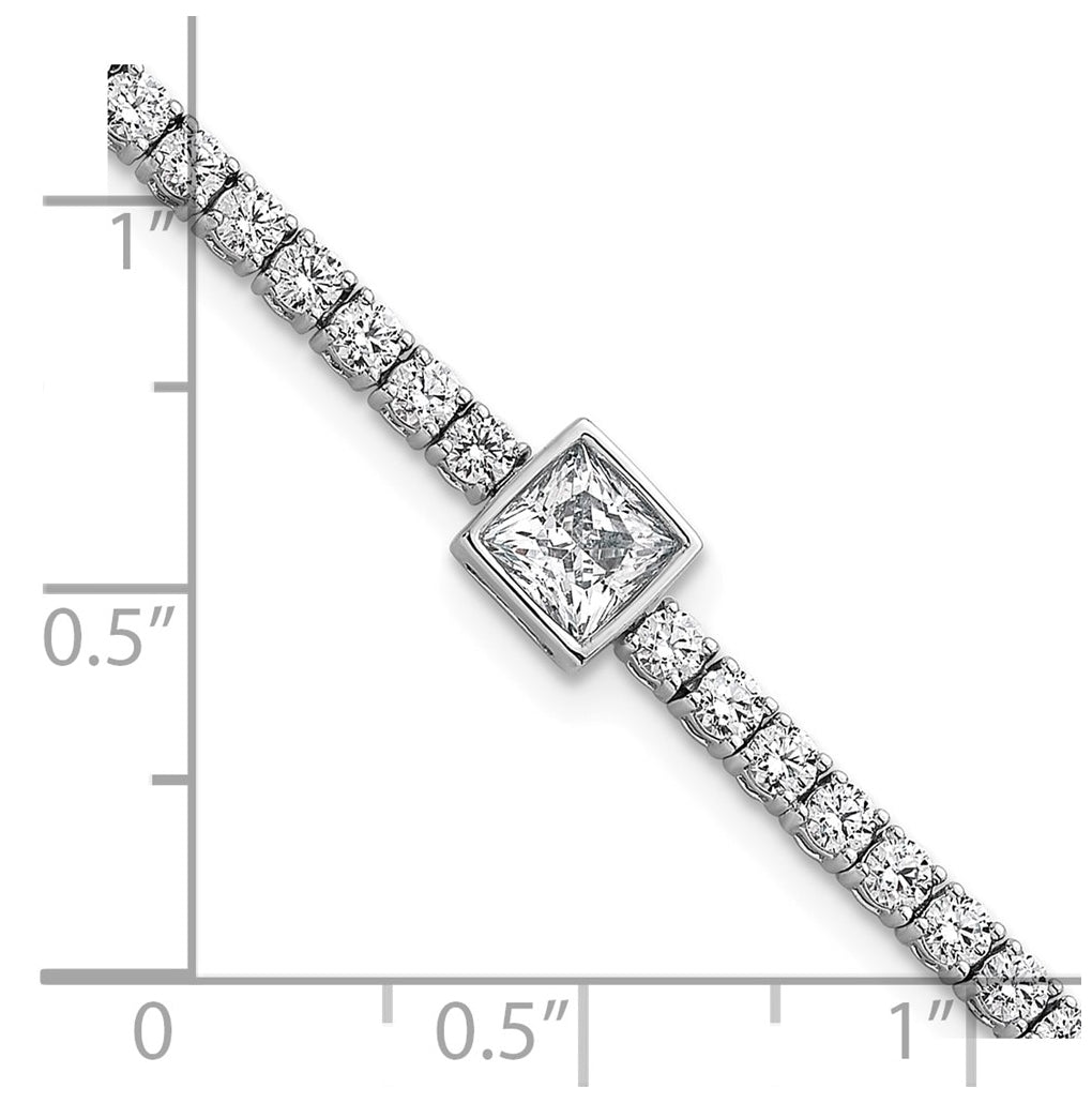 Sterling Silver Rhodium-plated 4.5ct Lab Grown Diamond VS+ F+ Princess Cntr Complete Tennis Bracelet – Elegant Jewelry Gift for Birthday, Anniversary, Engagement, Wedding
